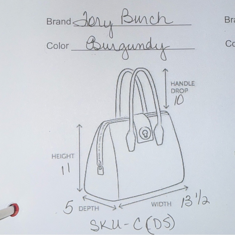 Tory Burch Ella Tote Burgundy Leather w/ Blue Interior Work School Bag - Picture 8 of 8